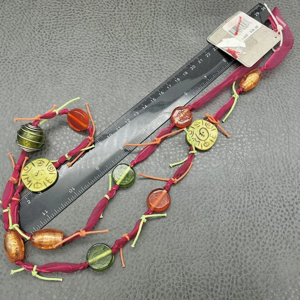 Treska Multicolor Beaded Necklace Ribbon 26 In Boho Womens Statement‎ Jewelry